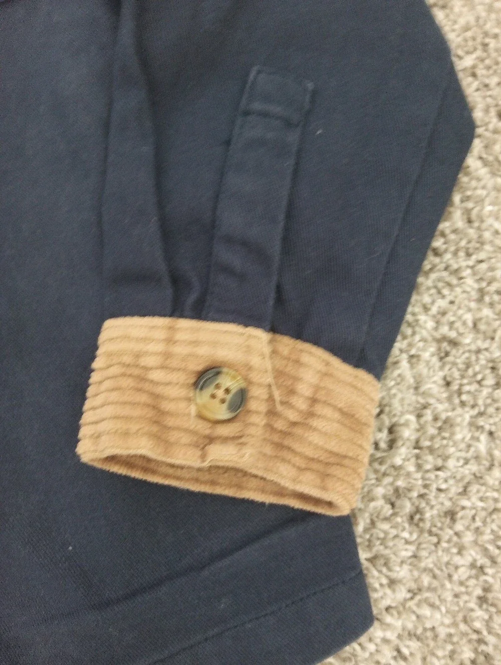 Toddler Boys Navy Jacket with Tan Corduroy Collar & Cuffs - Size 5T